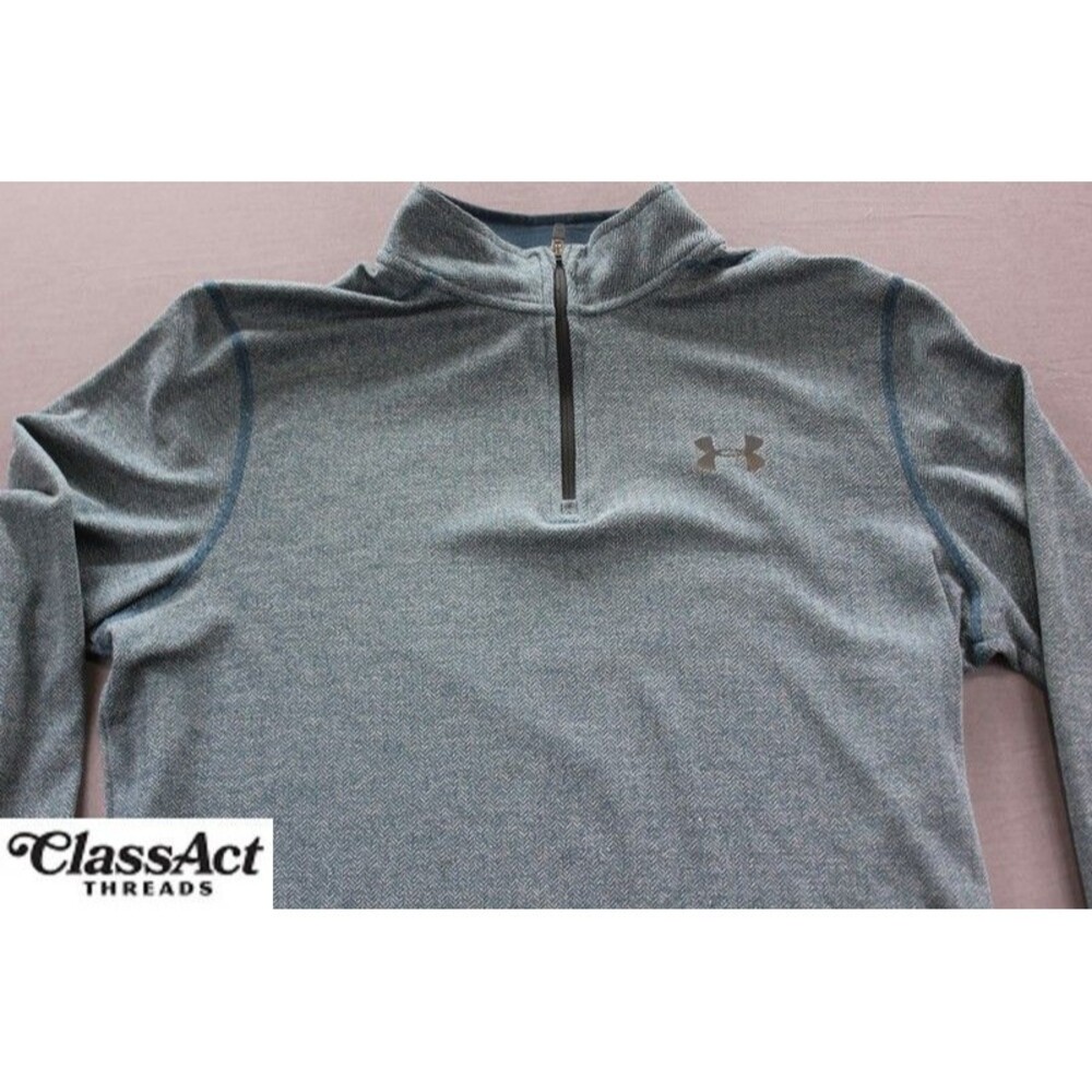 Under Armour Jacket 1/4 Zip HeatGear Teal Blue Golf Athletic Mens Threadborne M - Picture 2 of 12